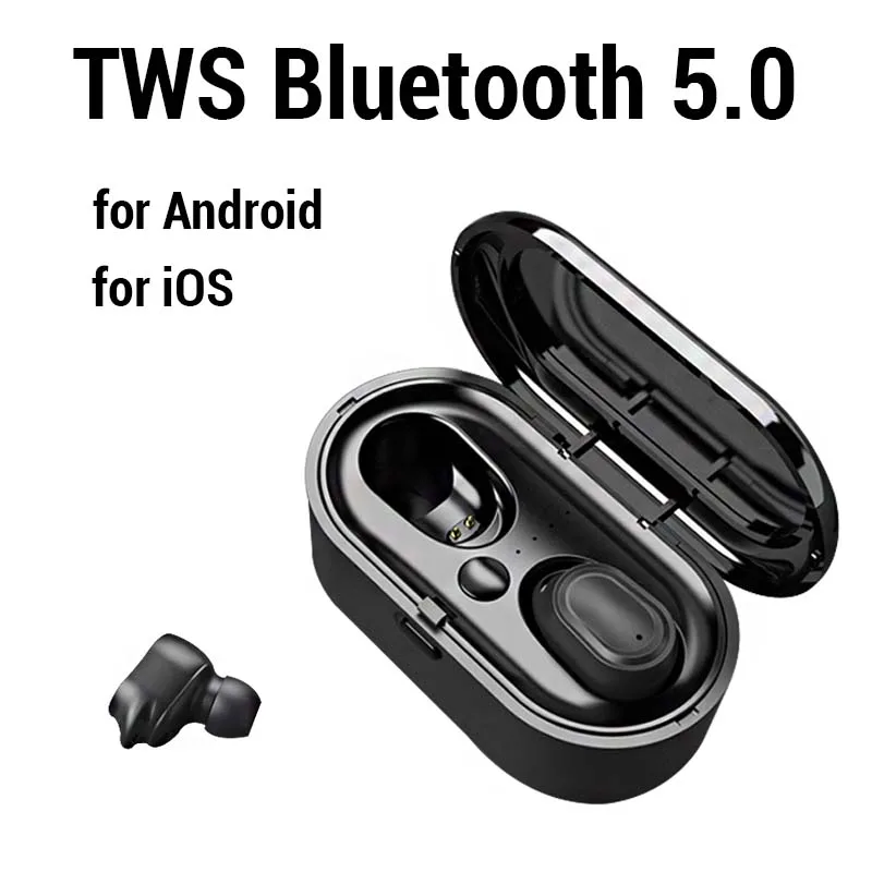 Черный Bluetooth 5,0 гарнитура авто-пара в ухо беспроводные наушники Мини спортивная Гарнитура для Xiaomi Redmi Airdots Pro M9 Umidigi Upods F2 - Цвет: Черный