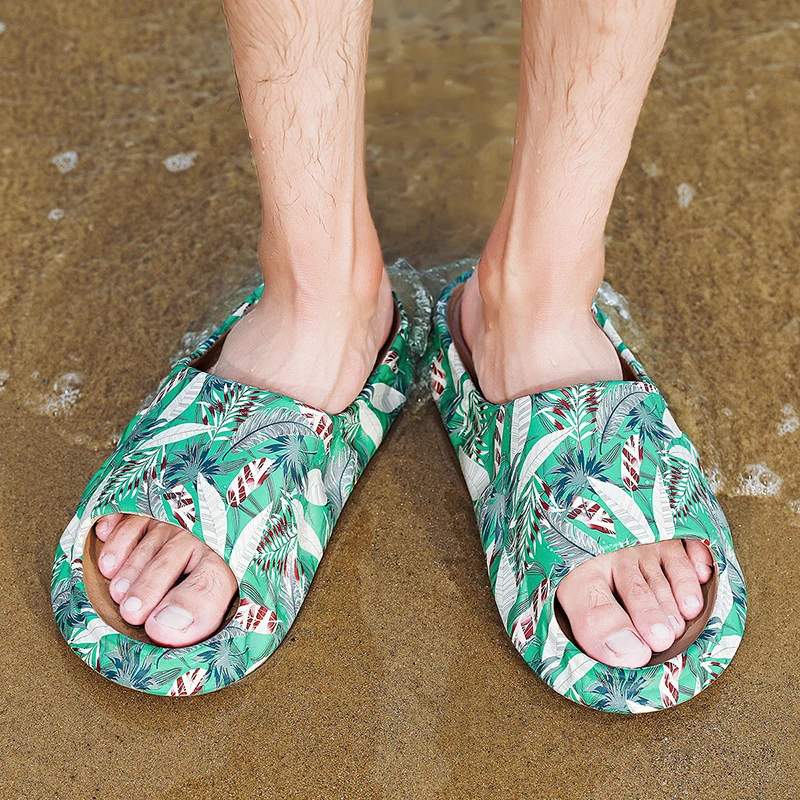 Men's Summer Slides Breathable Cool Beach Slippers Fish Mouth Flip Flops Men Sandals Lightweight 