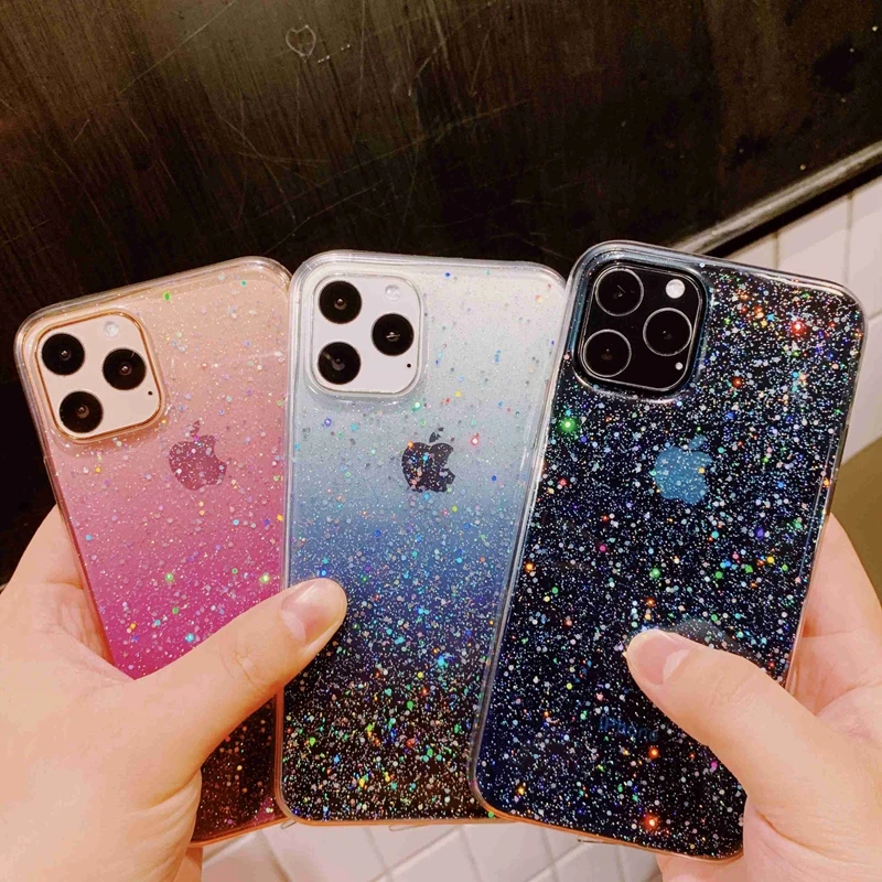 Glitter Gradient Color Soft Silicone TPU Clear Case Cover For iPhone 6 6s 7 8 Plus 10 X XS XR 11 Pro Max Sparkle Sequins Coque |
