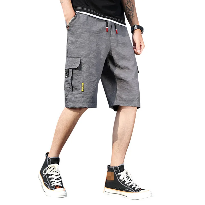 Men cargo patchwork cotton shorts Knee Length pockets safari style skateboard Casual Gym shorts high street Sportwear