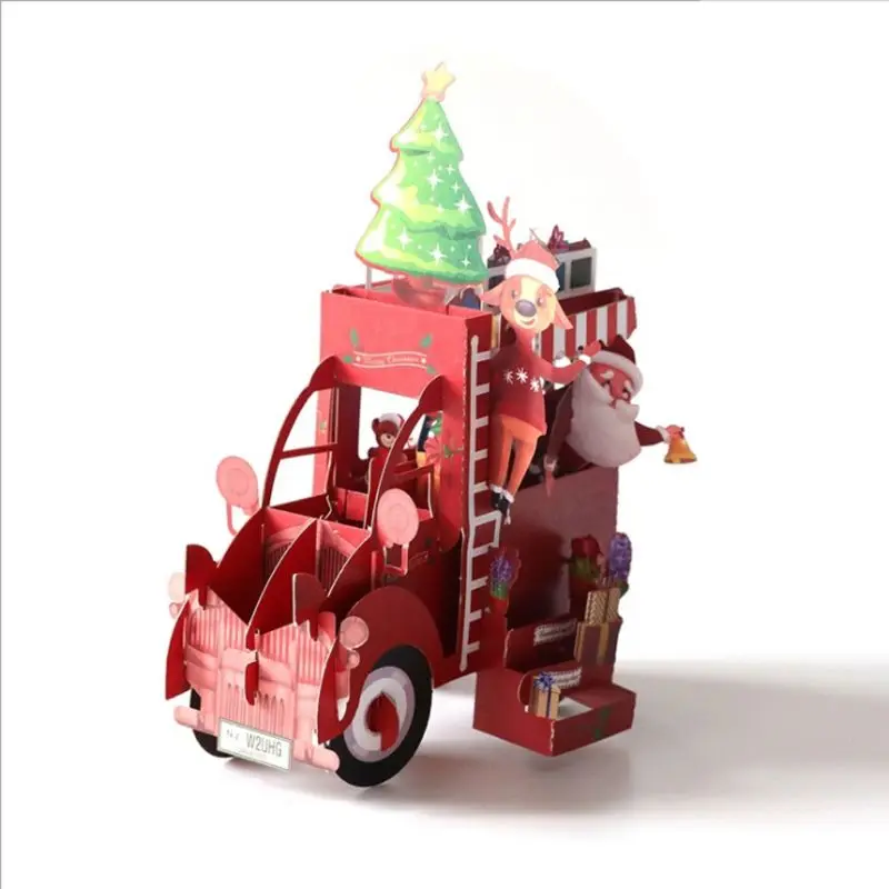 Christmas Car 3D Pop Up Greeting Cards Anniversary Wedding Birthday Holiday Postcard Invitations With Envelope Boy Father Gifts