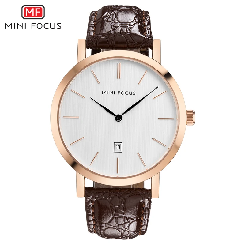 Мини фокус Топ люксовый бренд Мужские часы ультра тонкий из натуральной кожи деловые наручные часы ремешок Аналоговый дисплей Кварцевые часы - Цвет: Rose white