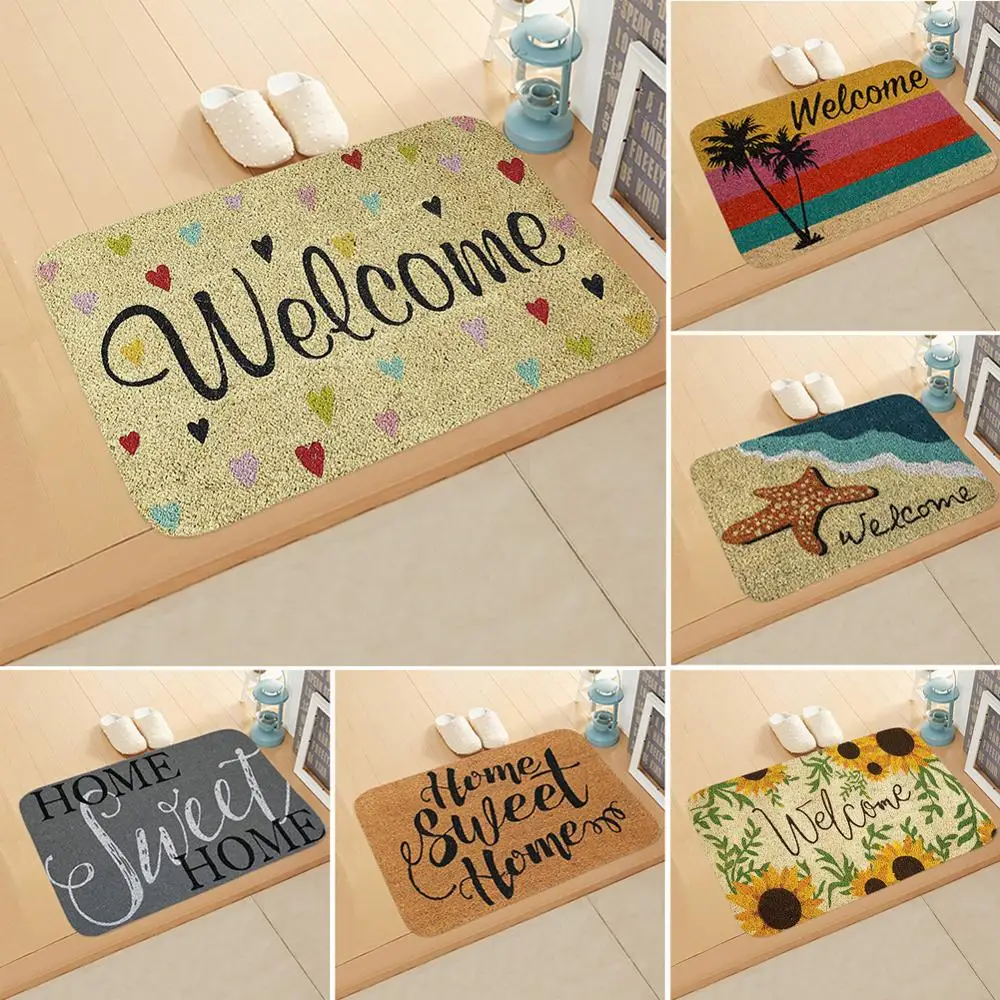 

Welcome Mat Entrance Anti-Slip Mat Hallway 10 Patterns Printed Carpet For Room Bedroom Home Kitchen Doormat Art Pad