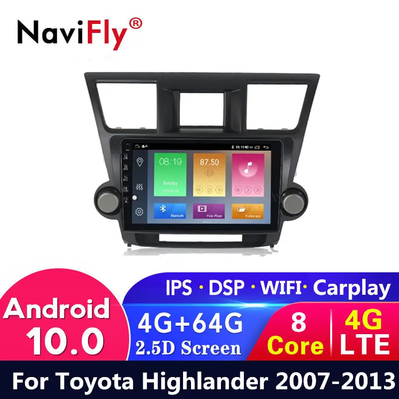 4G LTE Android 10 + 64G для Toyota Highlander 2007 2008 2009 2010 2011 2012 2013 автомобильный dvd Радио Видео GPS