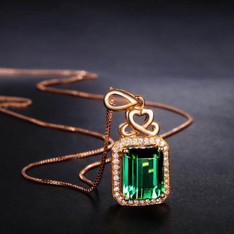Bague Ringen, роскошное Изумрудное серебро 925, ювелирное изделие, элегантное ожерелье с драгоценным камнем для женщин, зеленый цвет, розовое золото, Подарок на годовщину - Цвет камня: Зеленый
