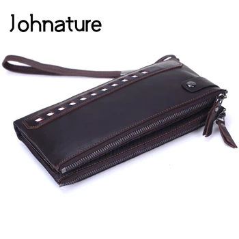 

Johnature Mens Long Cow Leather Wallet 2020 New Business Large Clutch Wallet Casual Solid Color Zipper Men Wallets Card Holder