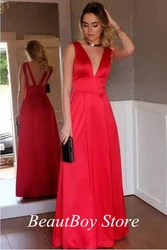 Deep V Neck Prom Dresses Long Satin Simple Pary Dress Robe De Soirée For Women Backless Evening Gowns Vestidos De Gala فساتين ال