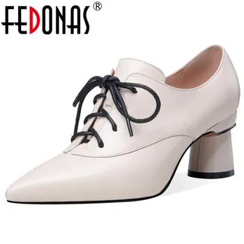 

FEDONAS 2020 Spring Autumn Cross Tied Women Pumps Classic Pointed Toe Strange Heels Genuine Leather Office Dancing Shoes Woman
