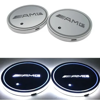 

2pcs Car USB Water coaster Light Luminous Anti Slip Mat pad for Mercedes benz AMG w204 w203 w212 w211 w124 w210 car Accessories
