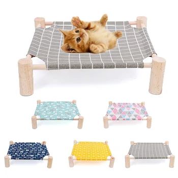 

Summer Cat Hammock Bed Pet House Pet Sleeping Bed Mat Wood Canvas Cat Lounge Bed for Small Dogs Cats House Pet Accessories