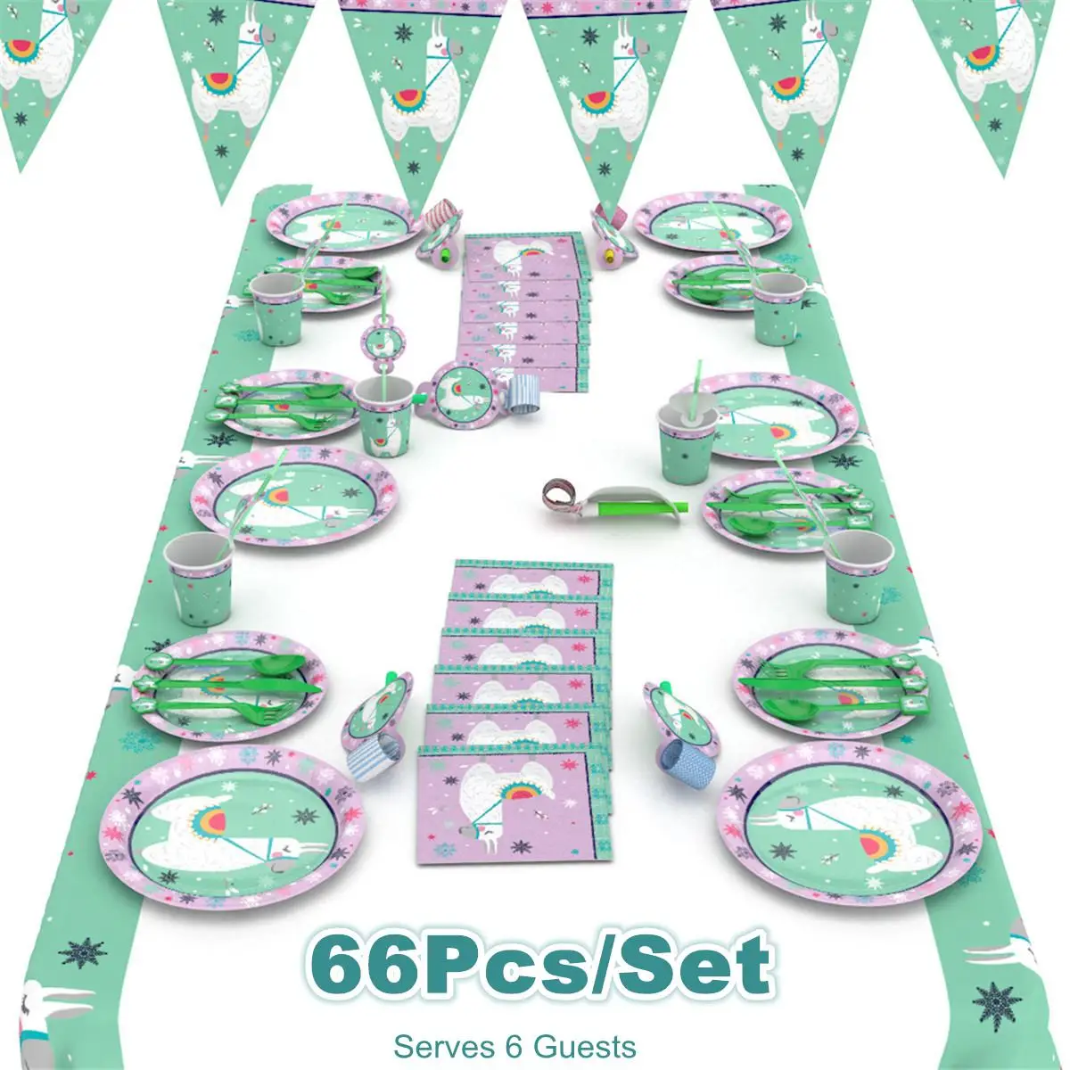 

Alpaca Birthday Party Decoration Llama Paper Plates Cups Napkins Tablecloth for Kids Happy Birthday Party Decor Supplies 66 Pcs