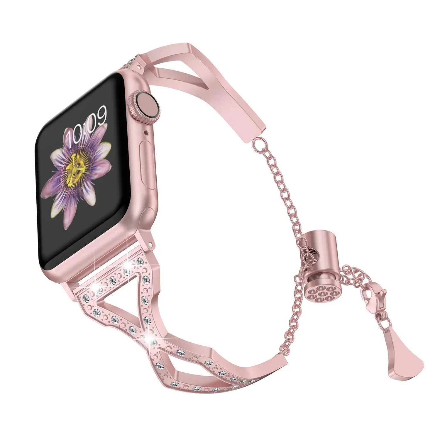 Женский Блестящий металлический ремешок, совместимый с Apple Watch, ремешок 38 мм/40 мм/42 мм/44 мм, бриллиантовый браслет, ремешок для iwatch серии 5/4/3/2/1 - Цвет ремешка: Rose pink