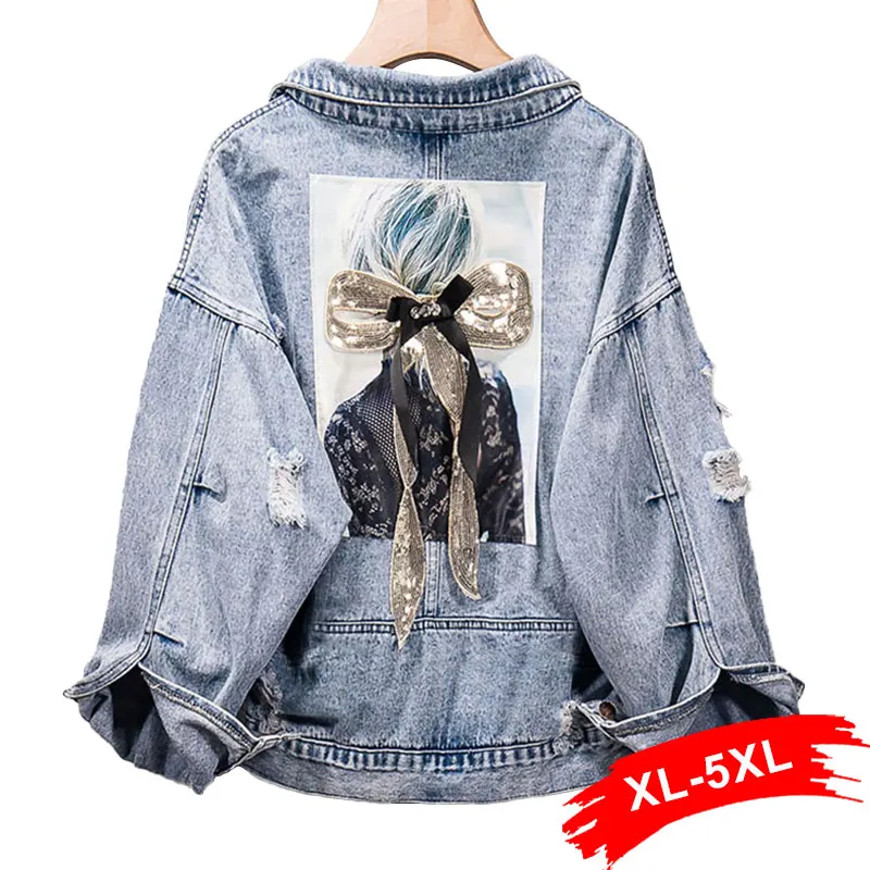 Женская джинсовая куртка с блестками в стиле Харадзюку размеры 3XL 4XL 5XL|Куртки| |