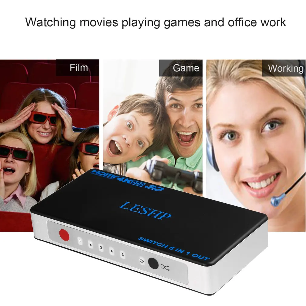 LESHP переключатель 5 в 1 выход 5 портов HDMI переключатель Ultra HD 4K x 2K Поддержка 3D для игр просмотра фильмов низкое энергопотребление