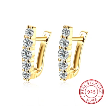 

LEKANI 925 Sterling Silver High Polished Hoop Earrings Paved with AAA Austrian Cubic Zirconia for Wedding Party Fine Jewelry
