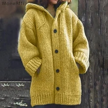 MoneRffi, Женский вязаный зимний свитер, куртка большого размера, пальто, кардиган, свободные кардиганы, уличная одежда, свитера с открытым передом, новинка