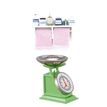 

2 Pcs Doll House Decoration:1 Pcs 1/12 Miniature Wood Bathroom Wall Mount White & 1 Pcs Mini Life Scale Simulation Model Scene A