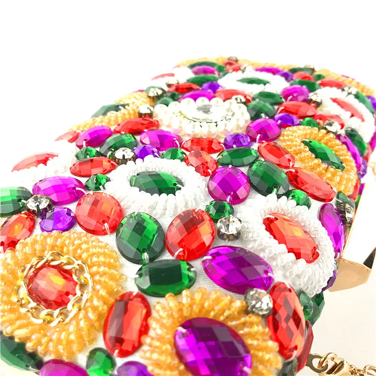 Luxy Moon Rainbow Beads and Crystal Clutch Bag Surface Detail View