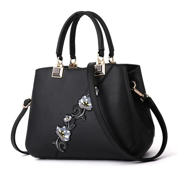 Fashion Women Handbags PU Leather Embroidery Bags Brand Luxury Shoulder Bag Hit Color Top-handle Hand Flower Messenger |