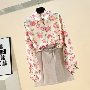 

Women Long Blouse Chiffon Blouse 2020 Summer New Loose All-match Mid-Length Floral Chiffon Shirt Long Sleeve Sunscreen Shirt Top