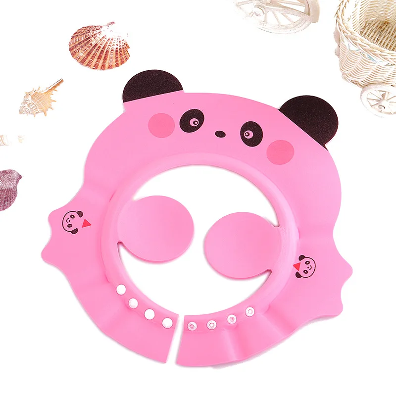 Panda Pink Детская мультяшная шапочка для душа регулируемая водонепроницаемая шапочка для шампуня детская защита для ушей детский козырек для купания стрижка шапка - Цвет: Panda Pink