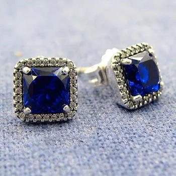 

Original 925 Sterling Silver Earring Blue Classic Timeless Elegance Stud Earrings For Women Wedding Gift DIY Europe Jewelry