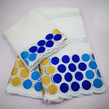 

5+2 Design Embroidery African Cotton Lace Fabric Matching With 2Y Swiss Voile Lace Scarf Material YCV85