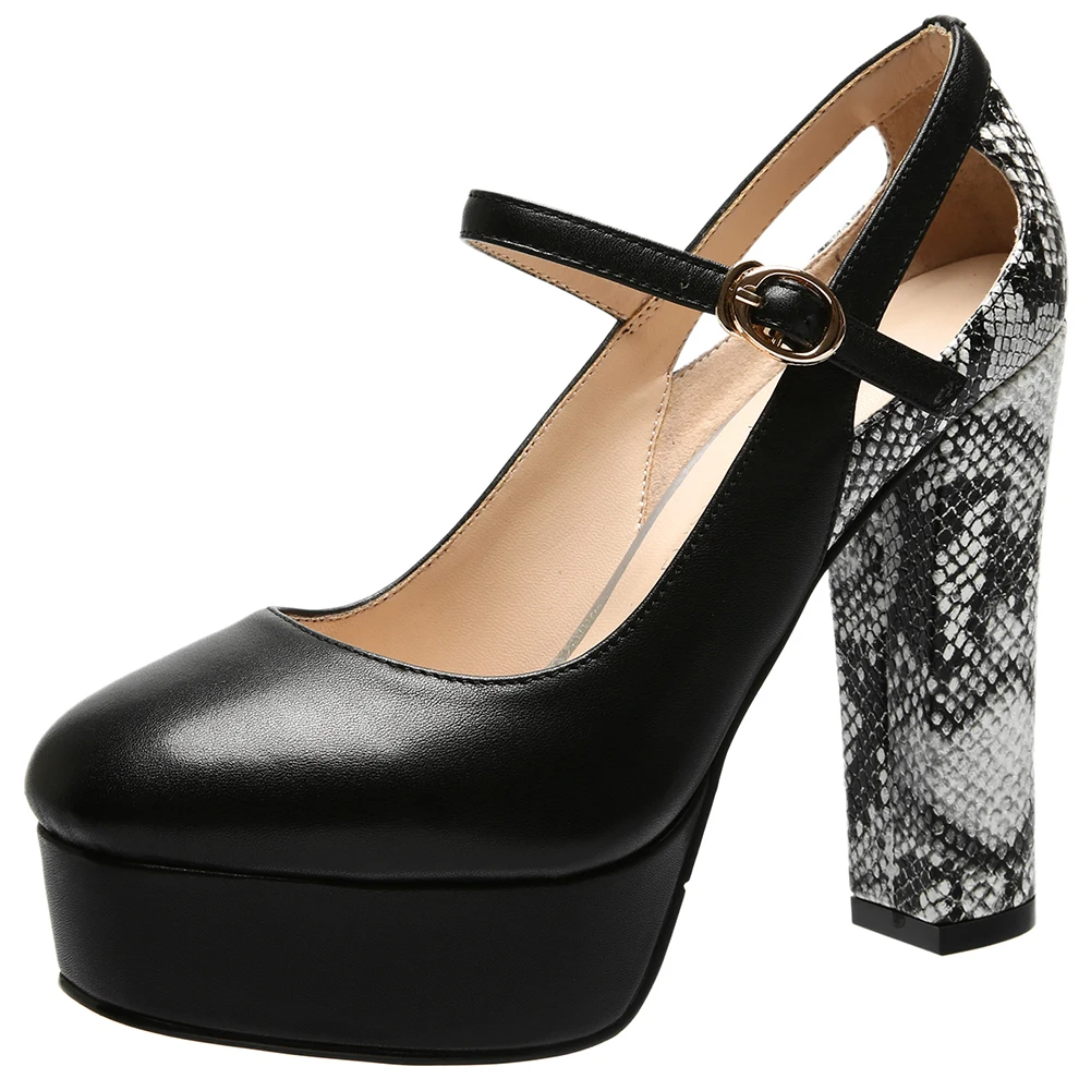 

DORATASIA New Girl Genuine Leather Platform Pumps Spring Office Elegant Shallow Pumps Women High Block Heels Shoes Woman