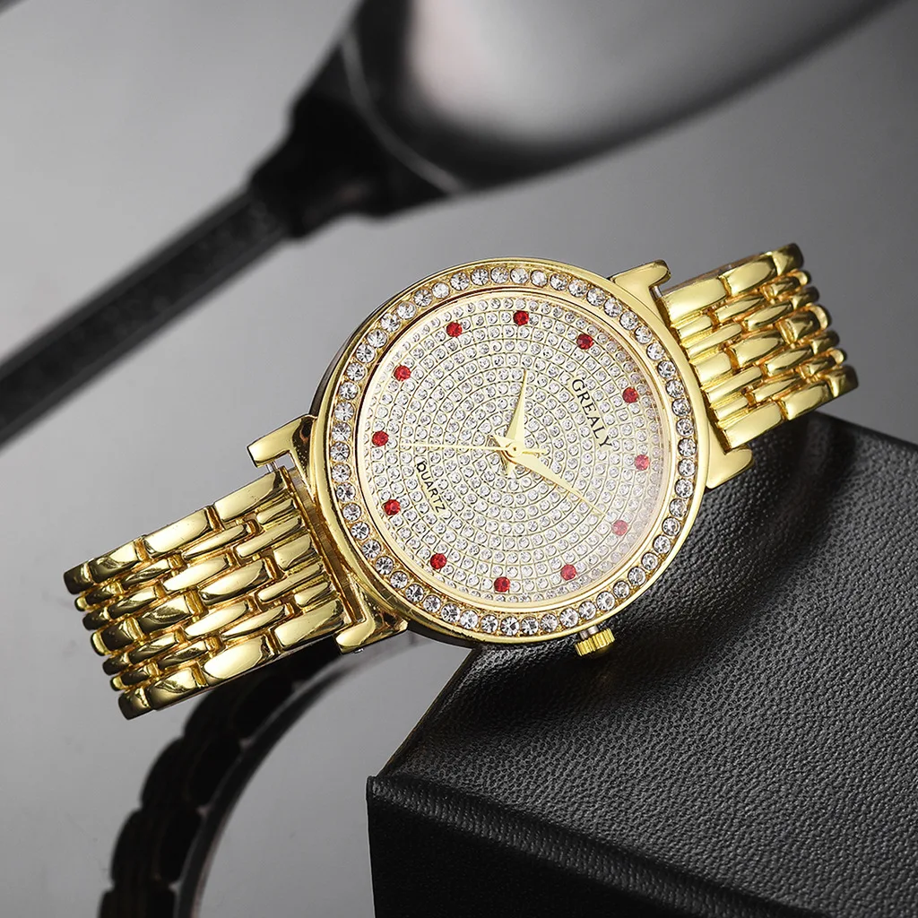 

Luxury Brand Rhinestone Alloy Women Quartz Gold Watch Elegant Dress Wrist Watch Ladies Watch Reloj Mujer Relogio Feminino