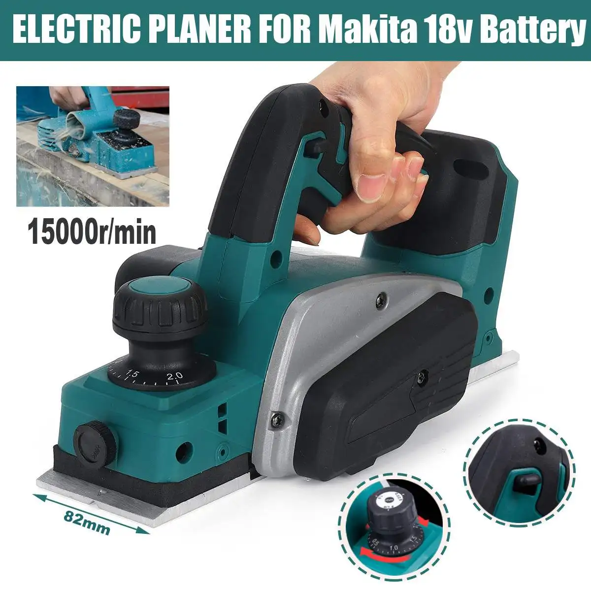 18V 15000rpm Rechargeable Electric Planer Cordless Handheld for Makita 18V Battery Woodworking Cutting Power Tool with Wrench