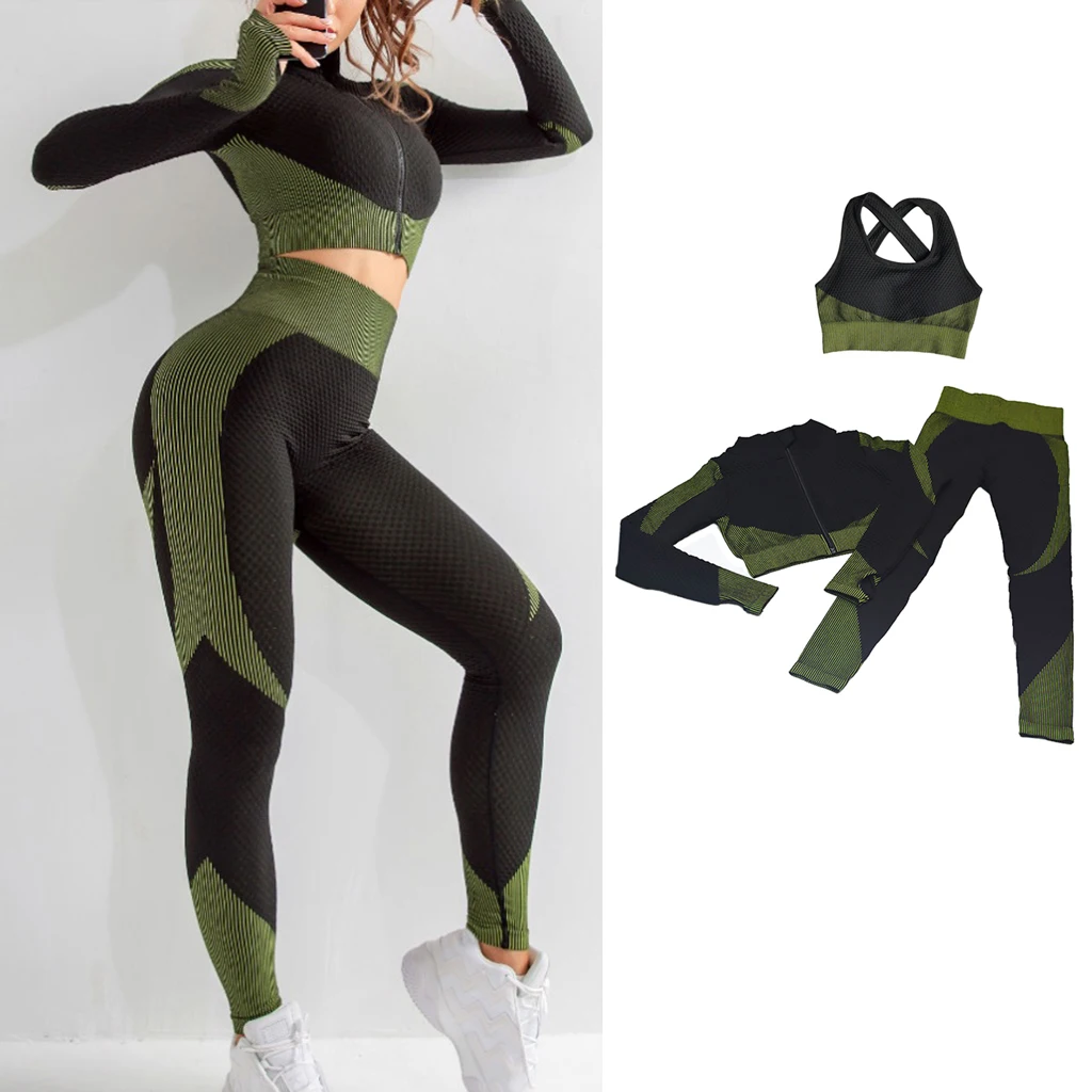 Women Seamless Yoga Crop Top Leggings Bra Pants Sports Gym Set Suit Tracksuit