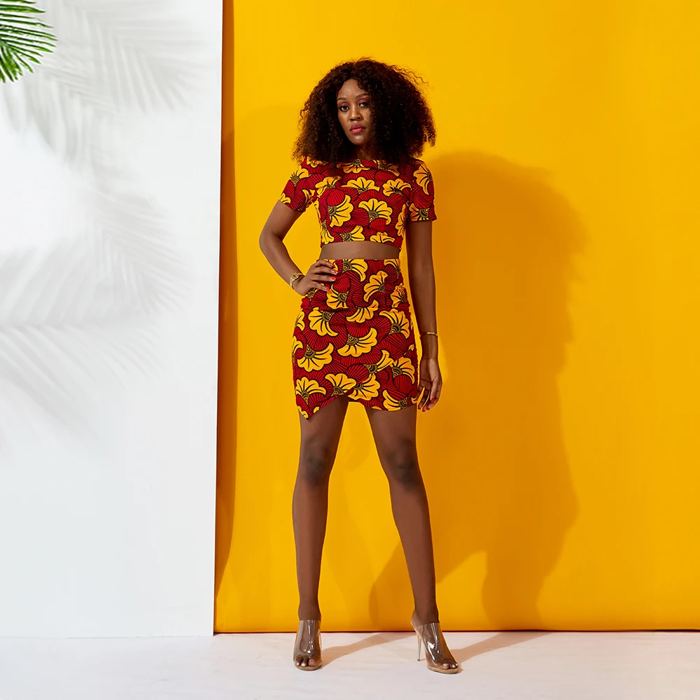 Африканская одежда для женщин комплект Топ Юбка комплект модный Анкара принт материал женский модный комплект африканская традиционная одежда