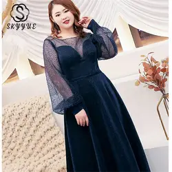 Skyyue вечернее платье с блестками на шнуровке Robe De Soiree, однотонные женские вечерние платья с длинным рукавом 2019, большие размеры, вечерние