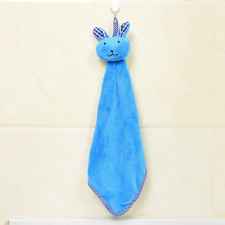 Милое детское полотенце для рук, мочалки для малышей, детские мягкие бархатные полотенца кораллового цвета с рисунком из мультфильма, подвешивающее полотенце для купания для детей, чистящее полотенце - Цвет: Blue