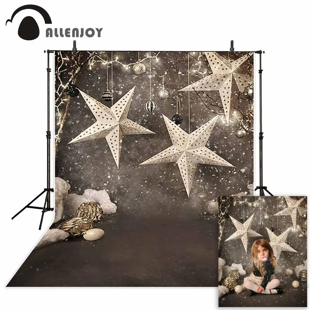 

Allenjoy photographic backdrop indoor Snow stars decorate brown ball dark light child Christmas background photography photocall