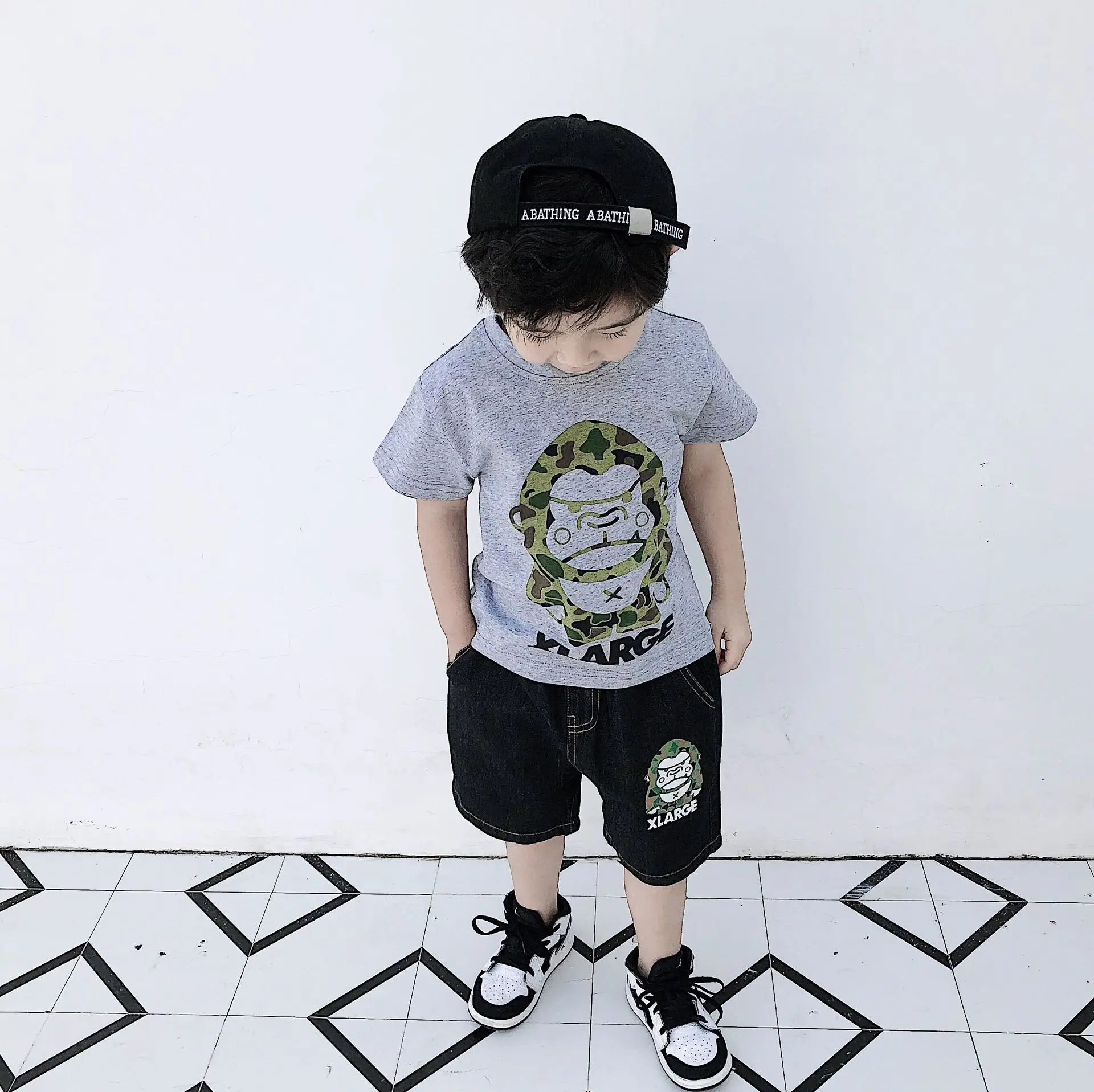 Summer New Style Japanese-style Popular Brand Childrenswear Men And Women Children Pants Camouflage Gorilla Denim Shorts