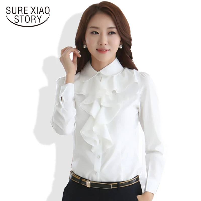 Ladies white ruffle shirt Clearance