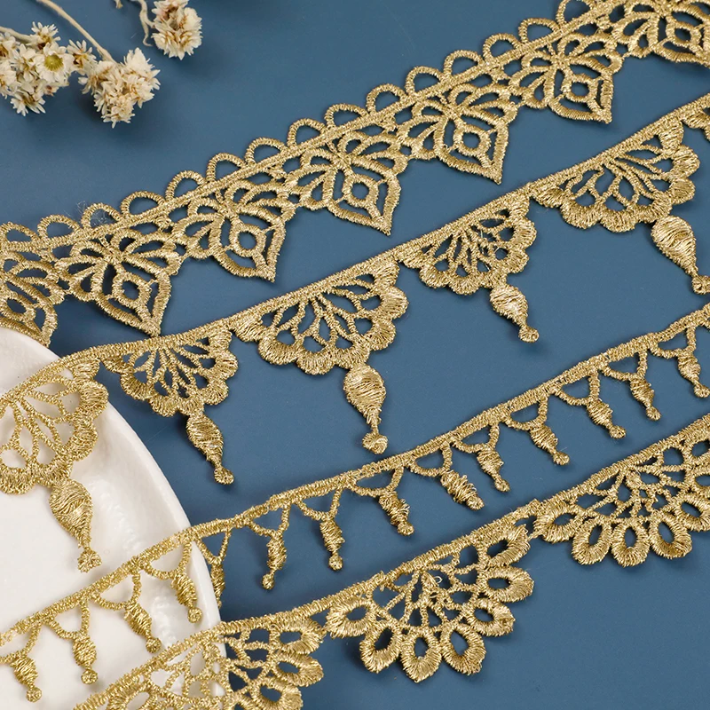 LOT 4 Yards Embroidery Gold Metallic Lace Trims For Sewing Craft Width 3 CM