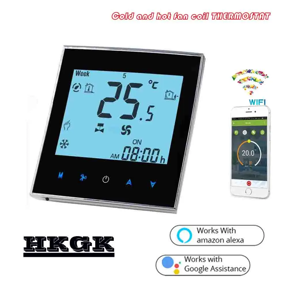 

2PIPE Touch screen WIFI thermostat regulator temperature for fan coil unit 24VAC,AC95~240V