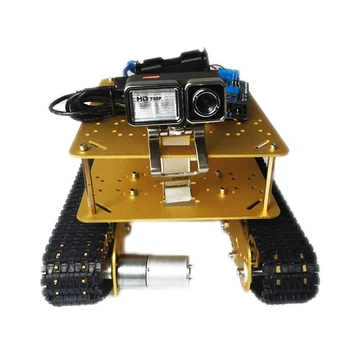 

New Hot 1Set 2 Tiers Nodemcu TS100 Tracked Robot Smart Car Shock Absorber Metal Tank Chassis Kit - Golden/Silver
