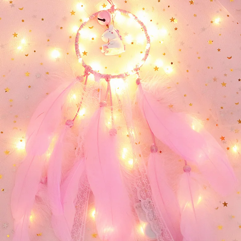 DIY Pink Color Romantic Unicorn Dreamcatcher Night light Hanging Decorations Lamp Bedroom Led String Lamp Birthday Gift For Kid