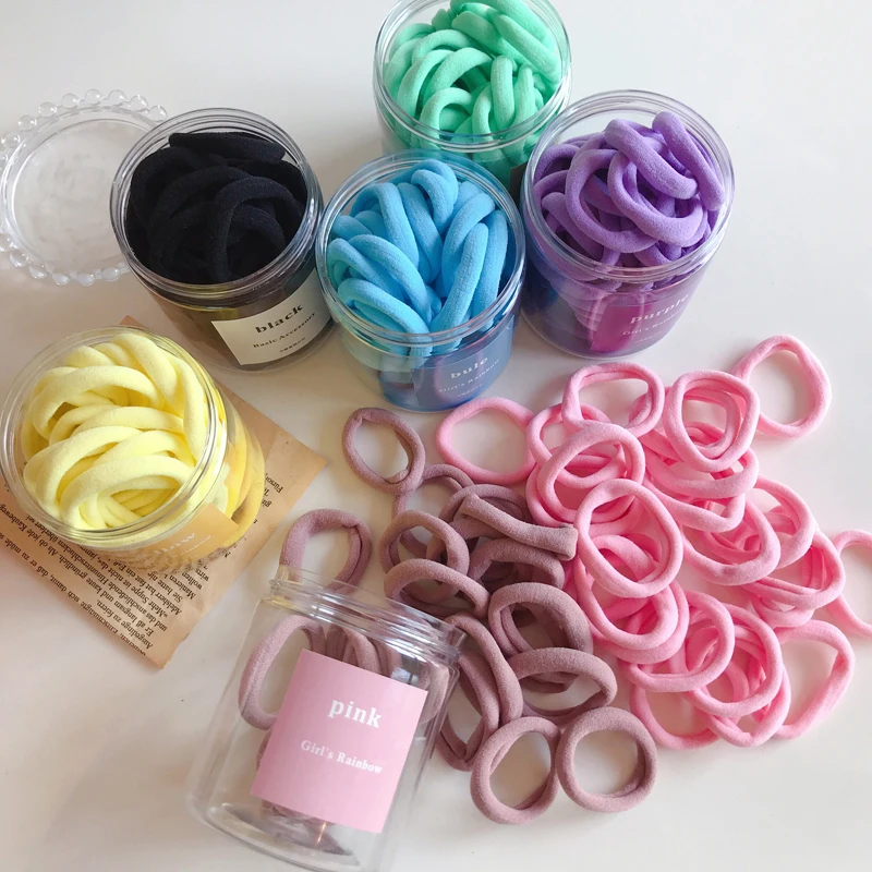 

50pcs Seamless Cotton Hair Ties Girls Elastic Hair Bands Small Ponytail Holders Soft Hair Rope Kids No Crease Hair Accessories