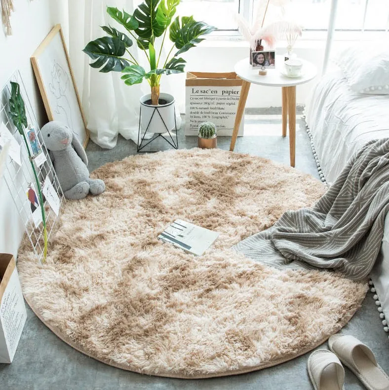 

Motley Fluffy Round Rug Carpets for Living Room Faux Fur Carpet Kids Room Long Plush Rugs for Bedroom Shaggy Area Rug Modern Mat