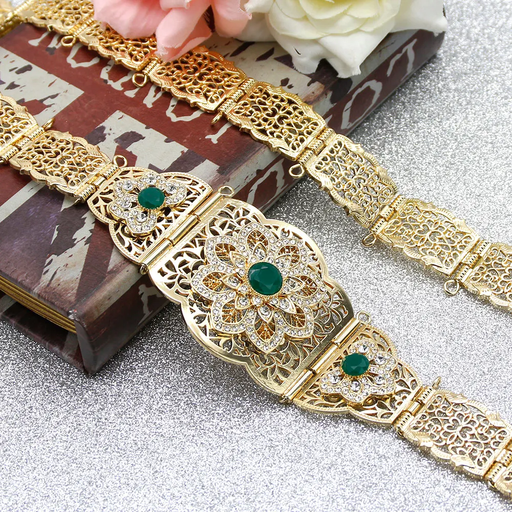 SUNSPICEMS марокканский женский пояс Caftan золотой цвет красный зеленый камень