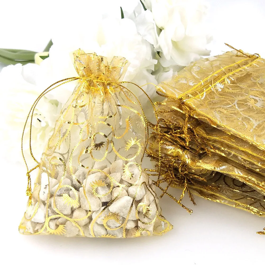 

1 Set Eyelash Drawstring Gift Bag Organza Wedding Favors Gift Bags For Present Candy Bags Jewelry Pouches Draw String (Golden)