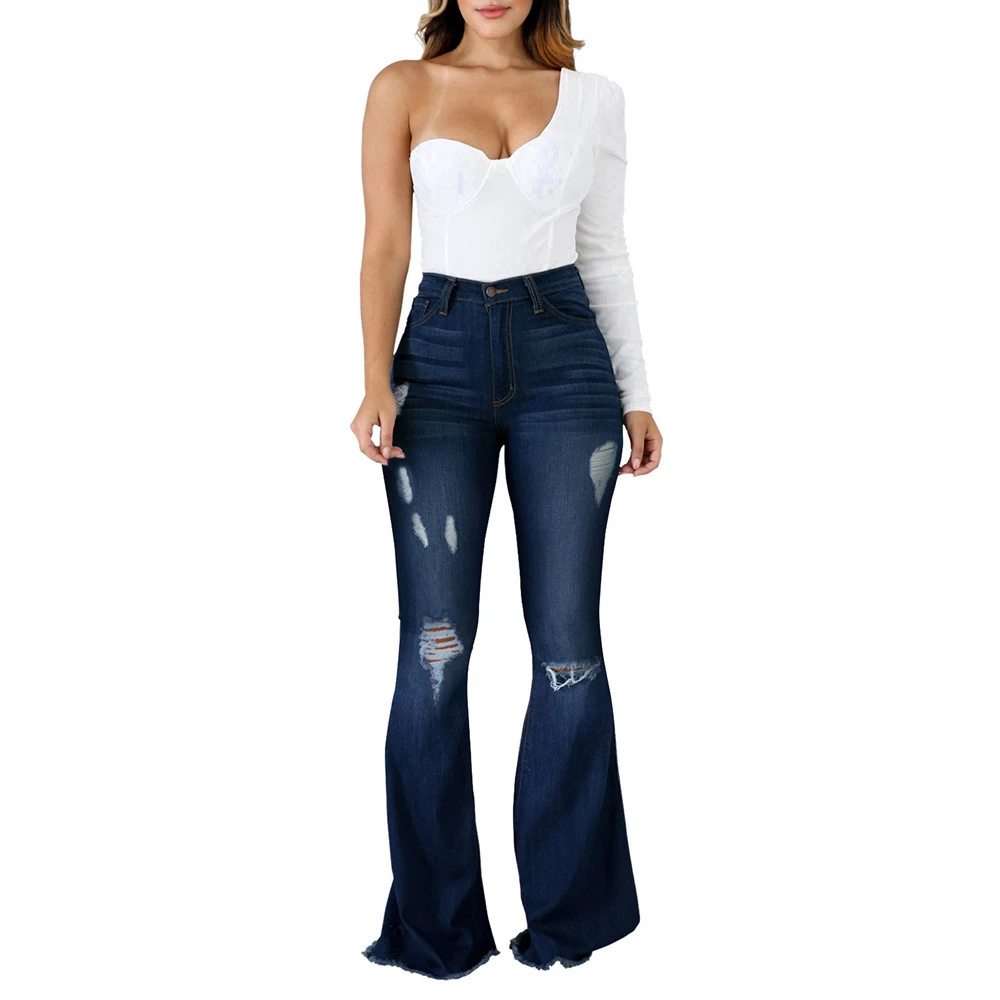 distressed jeans at the bottom