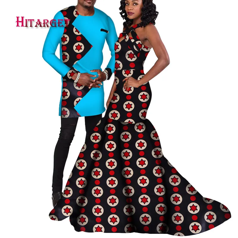 Африканский костюм для пары мужские комплекты и женское платье для свадьбы/вечерние традиционные африканские костюмы для пар одежда WYQ122