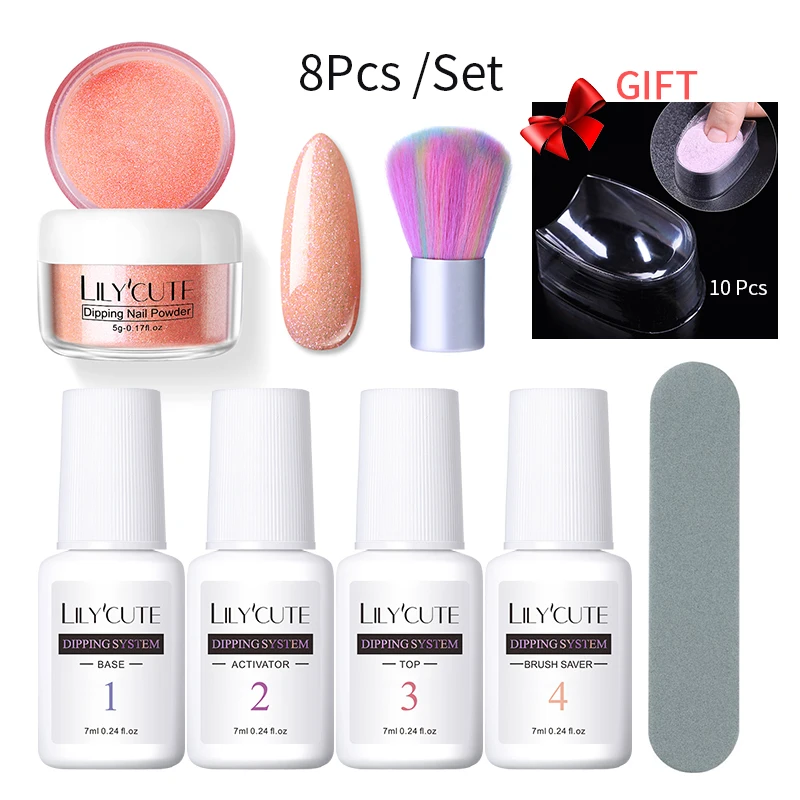 

LILYCUTE 8Pcs/Set Dipping Nail Glitter Powder Kits French Nail Powder Gradient Nail Colorful Holographic Natural Dry Pigment