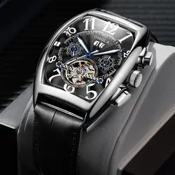 Классический дизайн автоматические мужские наручные часы tourbillon Механические Мужские часы-Скелетон самоветер водонепроницаемый кожаный