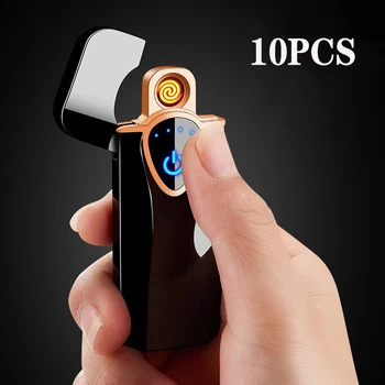 

10PCS/Lot USB Metal Charging Mini Electric Lighter Touch Sensor Switch Double-sided Windproof Electronic lighters for men gifts